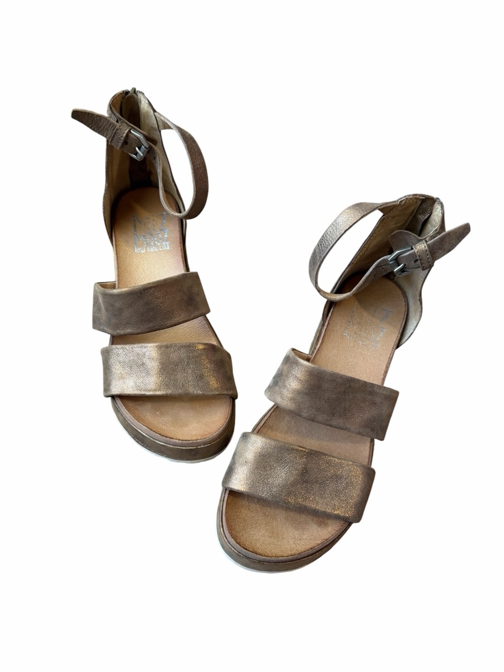 Miz Mooz Metallic Bronze Platform Ankle Strap Sandals
